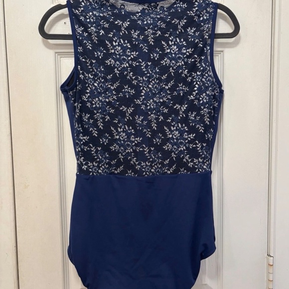 Mariia Crown Navy Floral Zip Up Ballet Dance Leotard Women Large - Picture 2 of 2